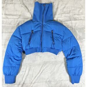 Urban Outfitters Size M Blue Cropped Chubby Puffer Jacket Y2K Hip Hop Cozy Cute